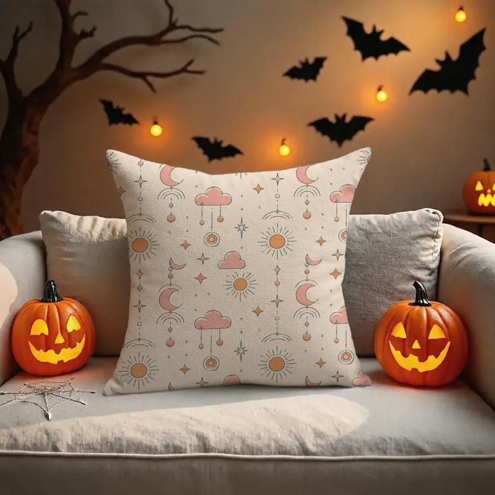 Boho Halloween Gift Cushion Cover Halloween Rustic Throw Pillow Covers, Cute Ghost Pumpkin Maple Leaf Cushion Covers