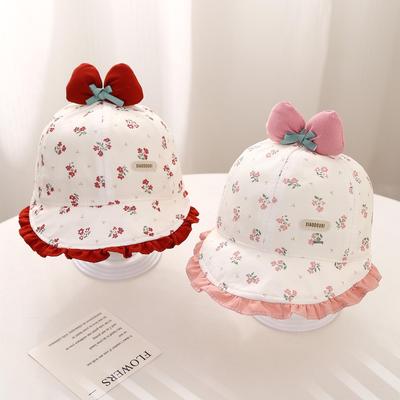 Spring & Autumn Floral Bucket Hat for Baby Girls - Korean Style, Fashionable, Wide Brim, Thin Version