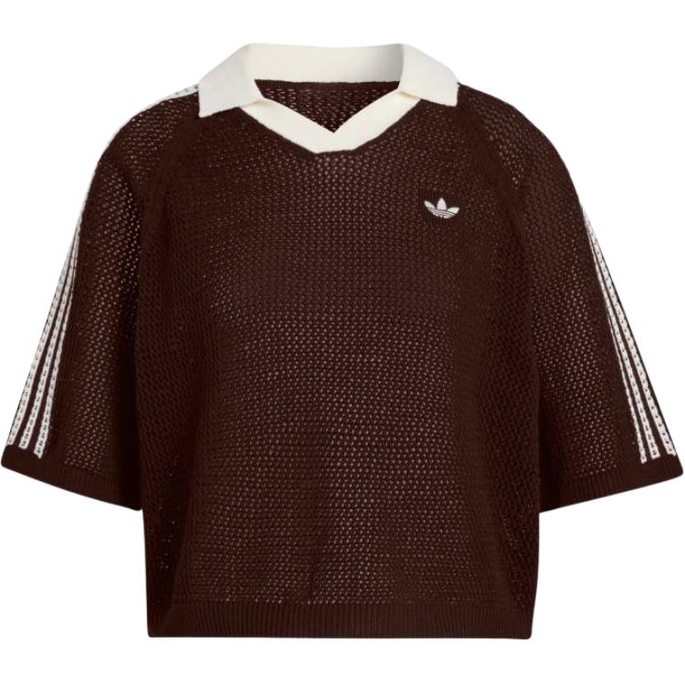 adidas Originals Women s Crochet Polo Shirt Dark Brown KE0198 L