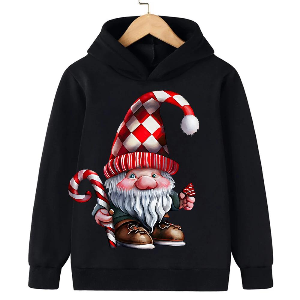 Christmas Cartoon Santa Claus Print Children Hooded Sweatshirt Boy Girl Autumn Winter Daily Outdoor Casual Loose Warm Sportswear