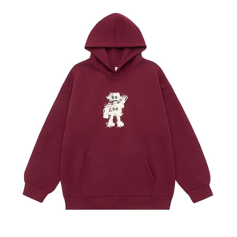 New Autumn Fun Pattern Printed Hooded Sweatshirt for Men and Women Couples Loose Jacket
