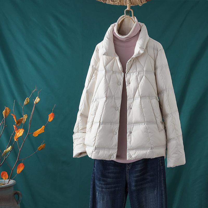 Short down jacket women's winter pressure glue light and loose fashion stand-up collar lightweight white duck down jacket