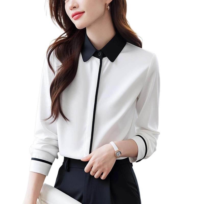 Spring 2026 Elegant Color Block Chiffon Women's Long Sleeve Shirt - Slightly Mature and Versatile Design.