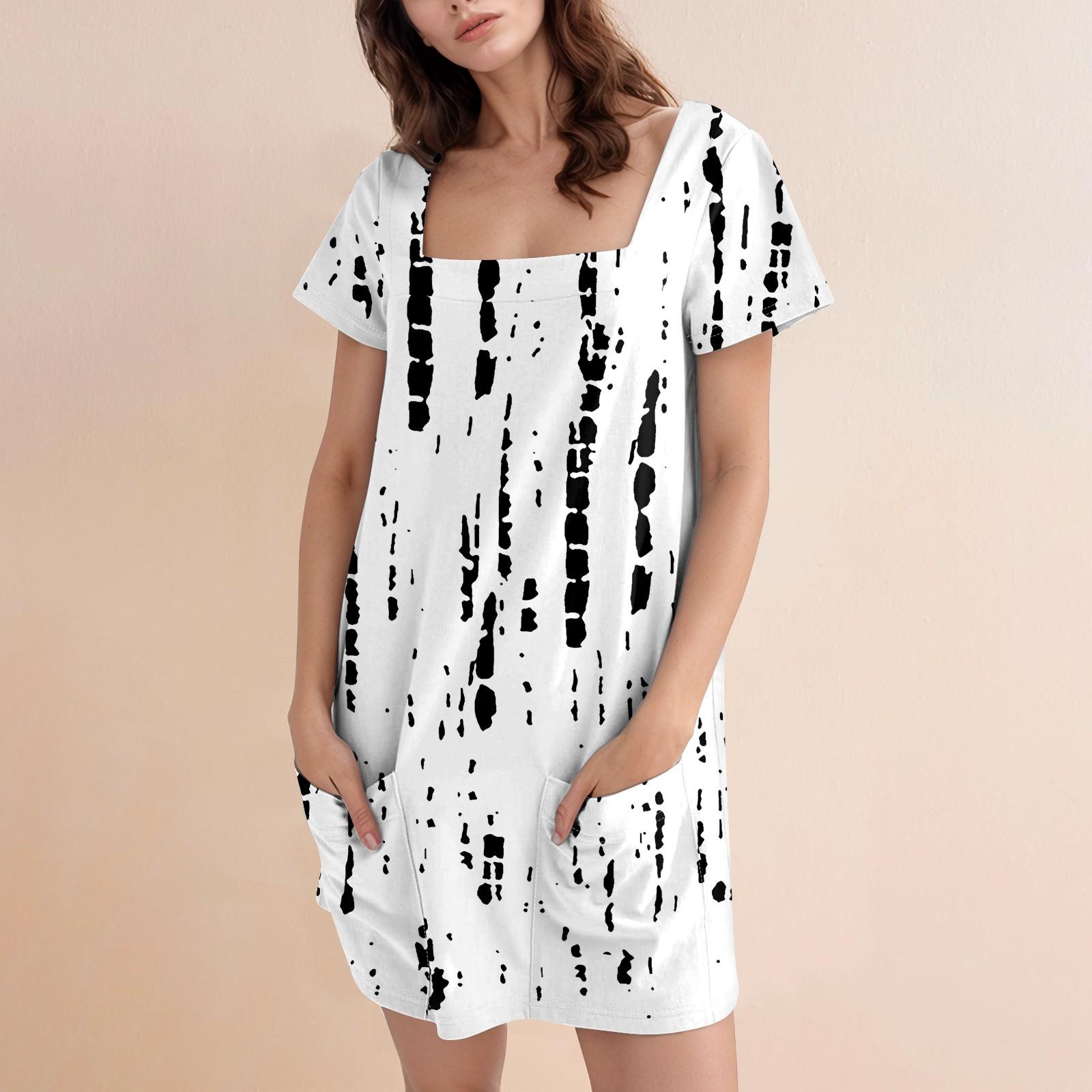 

Women s Fashion Casual Print Square Neck Short Sleeve Short Dress XL