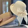Korean Style Bow Woven Sun Hat for Kids Wide Brim Small Face Summer Outdoor Vacation Style Grass Hat