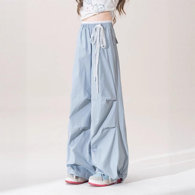 Dopamine Blue Casual Quick-drying Overalls Women's Summer Thin High-waisted Pleated Loose Ice Silk Wide-leg Sweatpants
