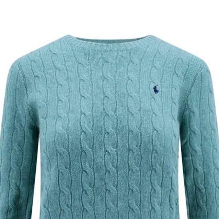 Polo Ralph Lauren FW22 Maglione da Donna Girocollo Manica Lunga Uniforme con Logo Continuo Verde 211910421-012