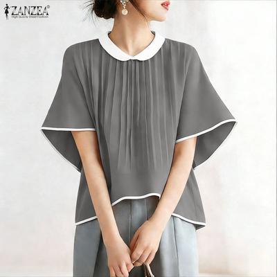 Bluză de vară cu mânecă jumătate și guler rotund, lejeră, casual, pentru femei
