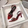 Fashion Summer new style slim strap open toe straight buckle sandals for women with pointed toes, thin heels, banquet red high heels