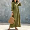 Women's Color Long Shirt Dress with Turn-Down Collar and Single-Breasted Button Front for Casual Wear