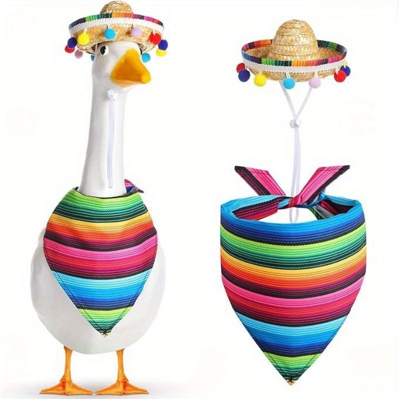 

Шарф-шапка для питомца, полосатая мексиканская соломенная шляпа-шарф для питомца в виде треугольника, декоративное украшение в виде большого белого гусиного меха на Рождество.