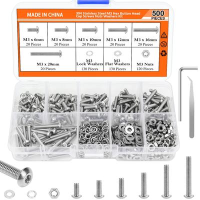 660/500Pcs Cylindrical Head Hexagonal Screw Female Flat Elastic Pad Combination Set M3 Hexagonal Screw