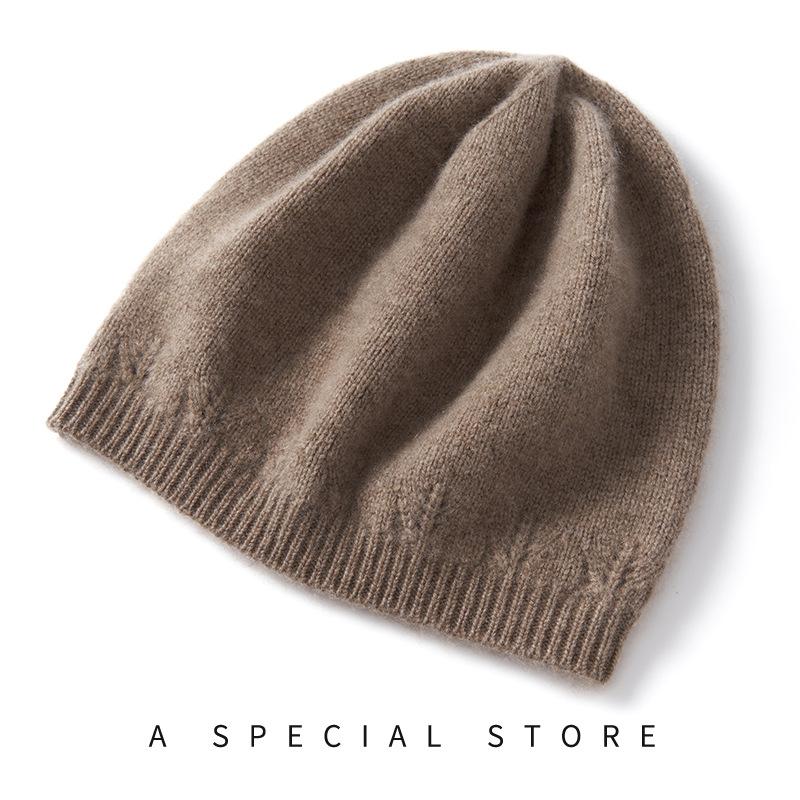 

Cashmere Autumn and Winter New Style Women s High End Solid Color Knitted Warm and Fashionable Hollow Lace Flat Bun Hat One size