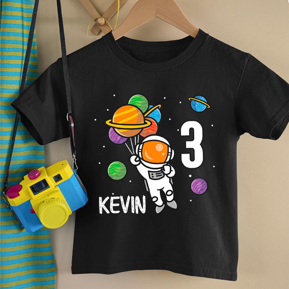 Personalisiertes Astronaut Geburtstagshemd Junge 1-9 Jahre Geburtstags-T-Shirt Custon Name Raketen Shirts Tops Kinder Weltraum Thema Kleidung T-Shirt
