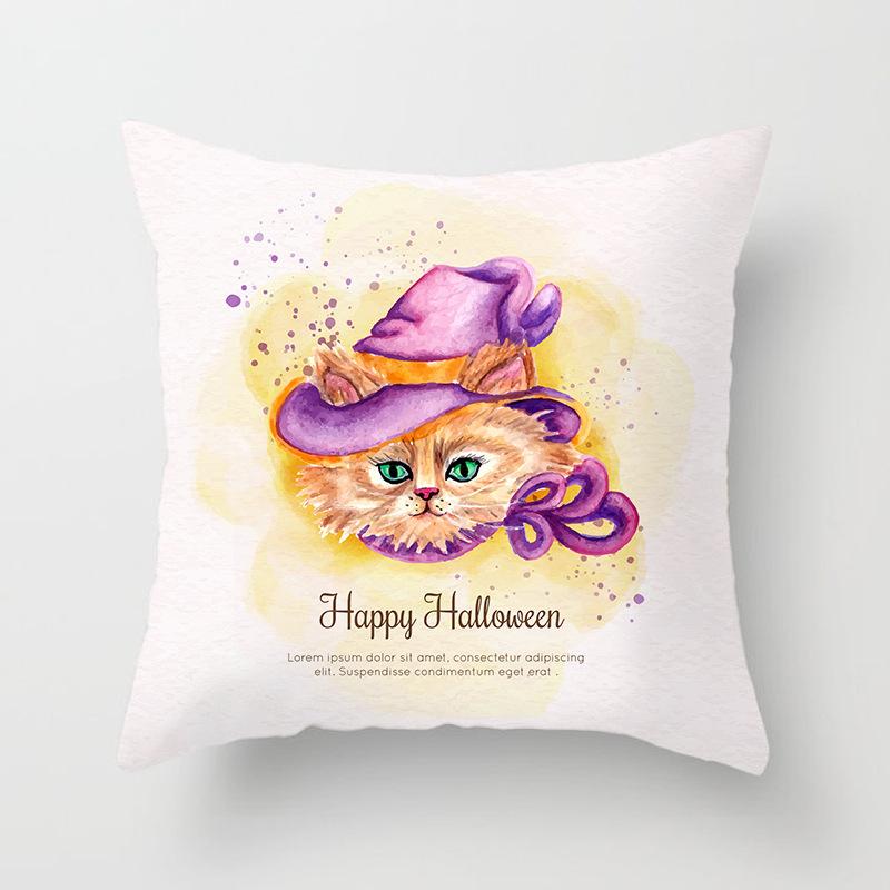 Halloween Pillow with Graffiti Letters Printed Peach Skin Home Cushion Cover Sofa Living Room Cushion Cover