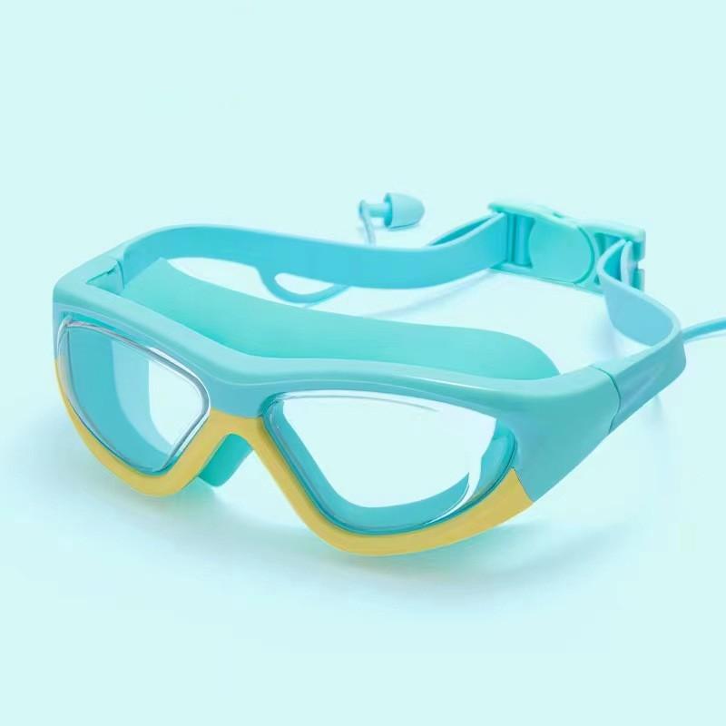 HD children's swimming goggles boys and girls anti-fog large frame swimming glasses comfortable silicone even Ear Plugs Swimming