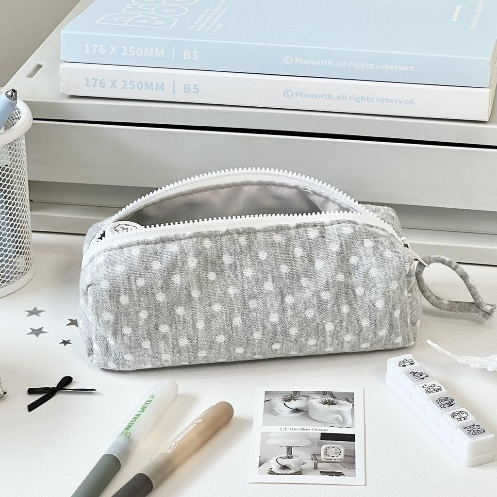 Ins Casual Style Polka Dot Pencil Case Large Capacity Korean Fashion Makeup Bag Portable Stationery Organizer for Students