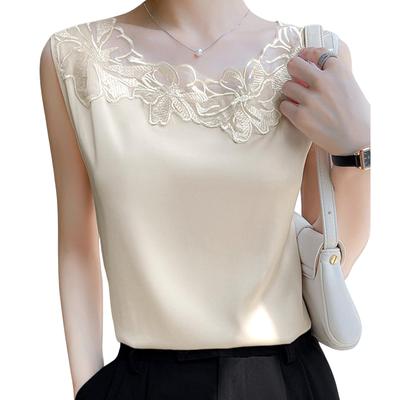 Sleeveless Tank Floral Round Summer Office Office Cool To the Touch [SeiunAn] Women's Blouse, Shirt, Top, Top, Summer, Embroidery, Lace, Neck, Neat,