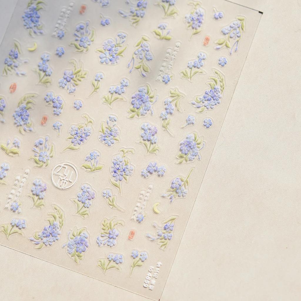 Traditional Chinese Blue White Gold Nail Decal Vintage Qinghua Ceramic Floral 5D Nail Art Sticker Luxury Oriental Manicure Decal