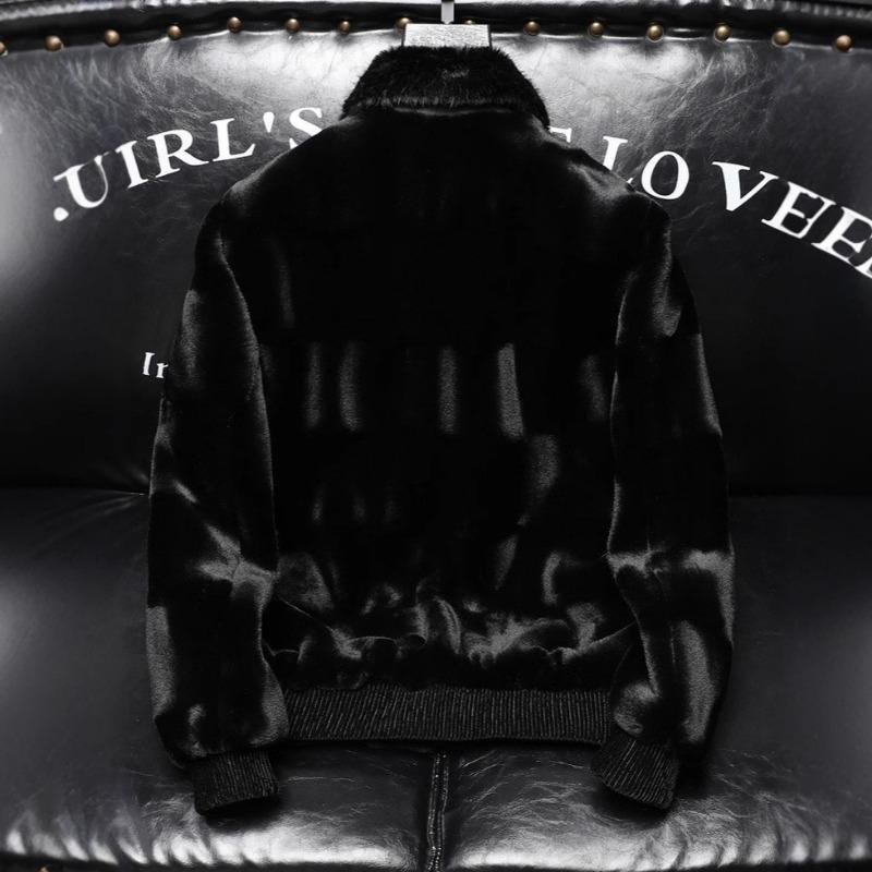 Men Loose Warm Winter Faux Mink Fur Pu Leather Jacket Coat