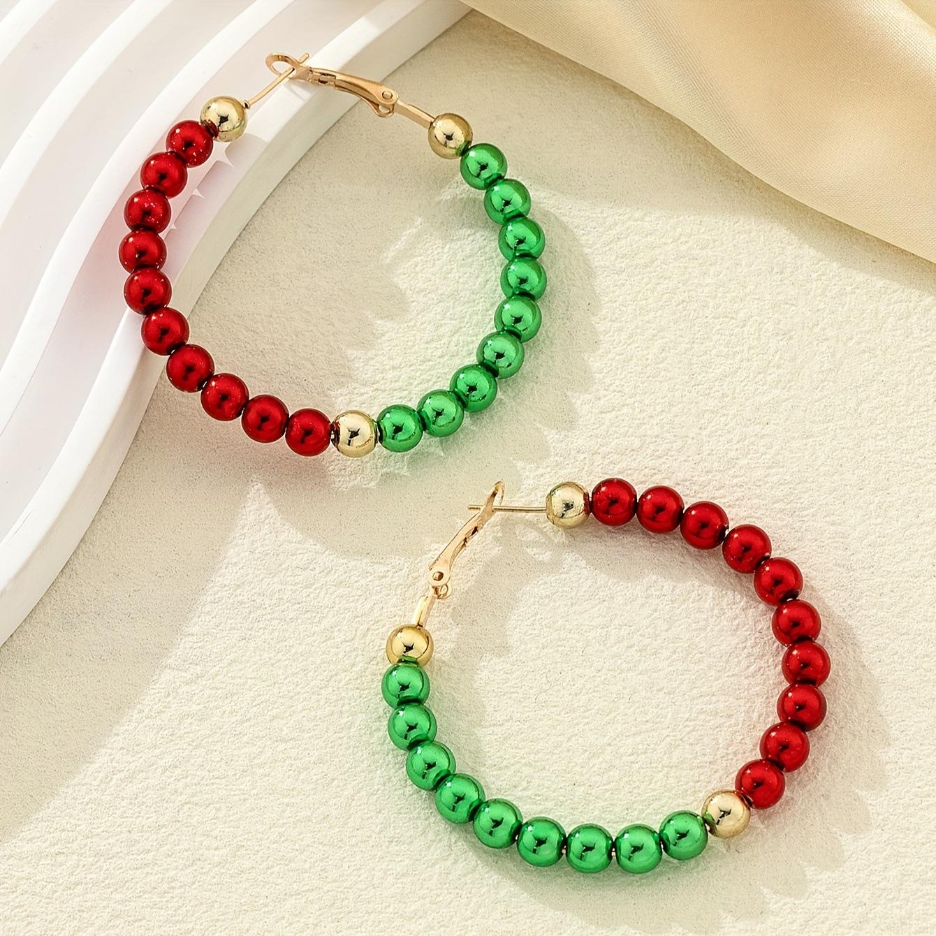 

Red and green contrasting colors acrylic beaded earrings retro simple Christmas atmosphere literary and advanced women s earrings