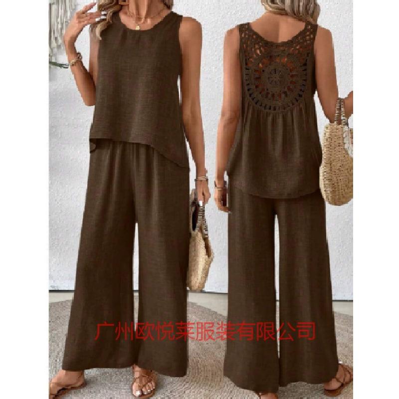 Casual Fashion Temperament New Solid Color Back Hollow Flower Suit