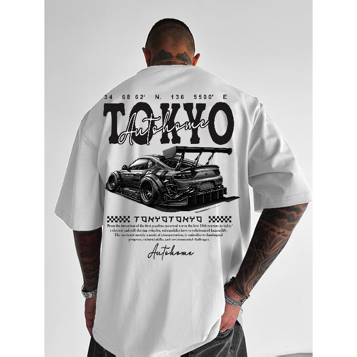 T-shirt Grafica Nera, 1 pz, Tokyo Racing Fantasia Racing Minimalista Manica Corta da Uomo