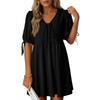 QICED Women's Fashion Summer Spring Solid Color Print Short Sleeve V-Neck Casual Dresses