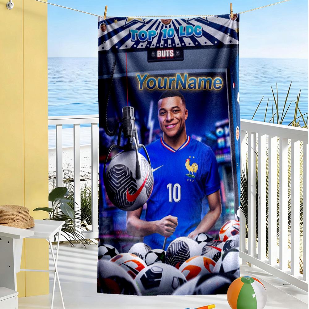 Mbappe Customize Your Name Beach Towel Super Soft & Absorbent Perfect for Traveling Yoga Camping and Swimming