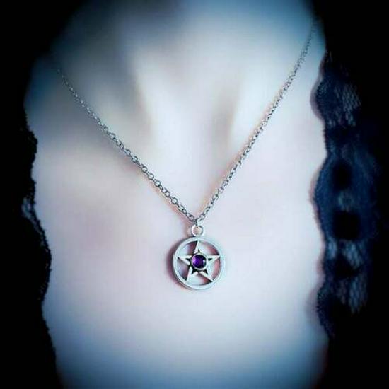 Gothic Amethyst Pentagram Necklace