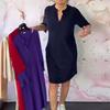 Women's Elegant Solid Color Dresses Set, Blue Purple Red Beige Casual Office Wear, Stretch Comfort Fit