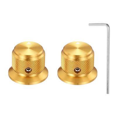 Uxcell Aluminum Potentiometer Set of 4mm Inner Universal Control Knobs for Guitar and 25mm Outer Gold Finish Knobs, 2, Diameter, Volume/Tone Bass,
