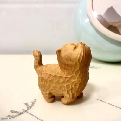 Tiny Wooden Cat Statue Hand-carved Animal Figurine Cat Model Crafts Cat Sculpture  Kids Gifts