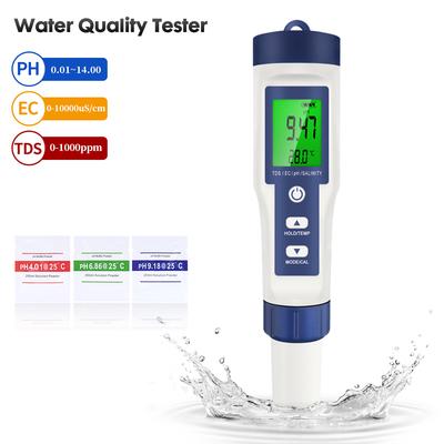 5 In 1 Water Quality Tester Digital TDS/EC/PH/Salinity/Temperature Meter for Pools Aquariums Water Backlight Quality Detector