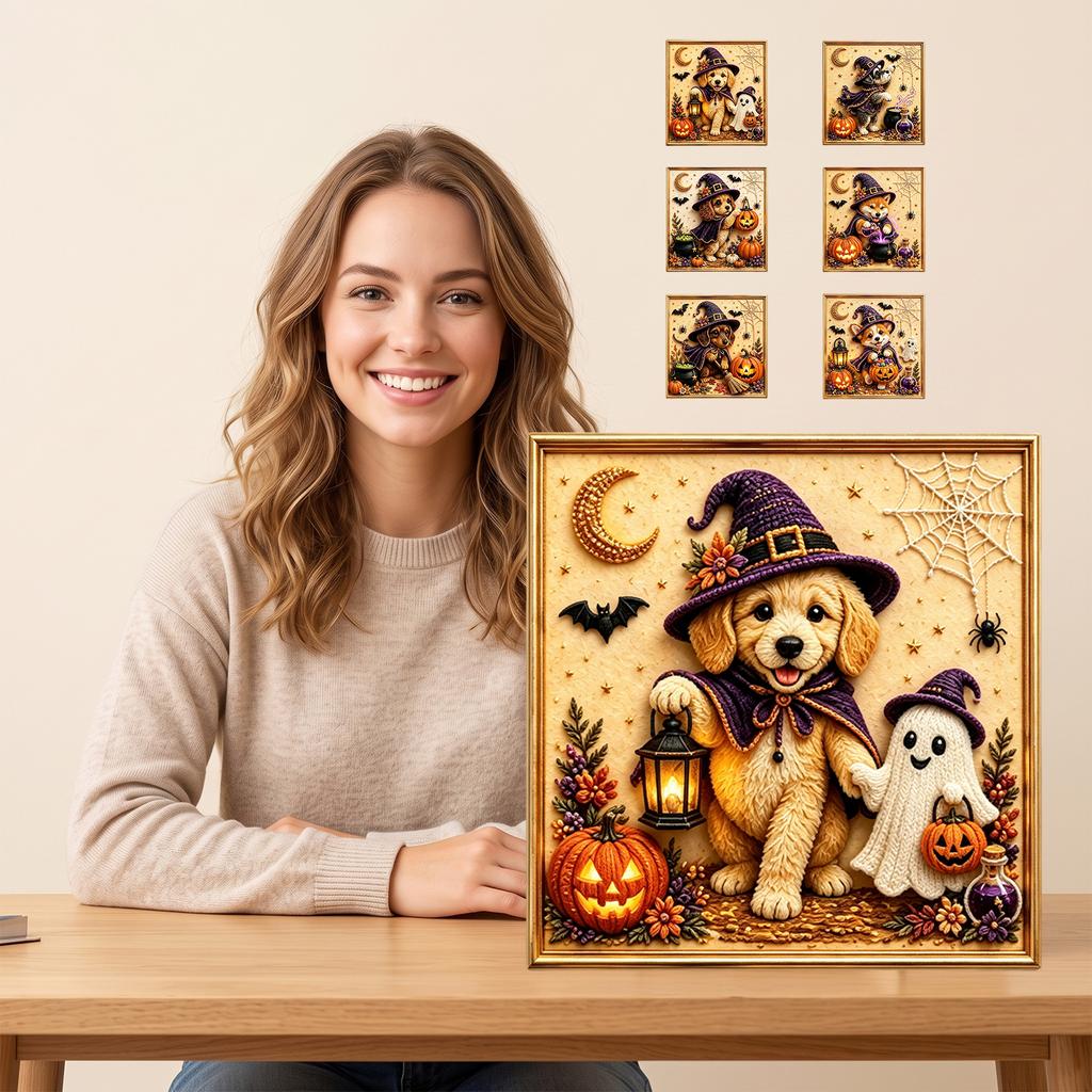 Pumpkin Dog Diamond Painting Kit  Golden Retriever Pearl Art