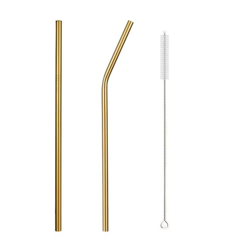 Mixing Color Reusable Metal Drinking Straws 304 Stainless Steel Straw Set with Cleaner Brush Bar Drinkware Party Accessory