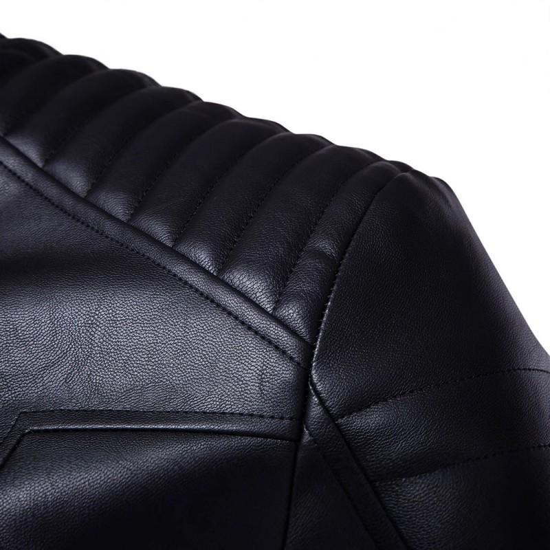 Mens Slim Fit PU Leather Motorcycle Jacket With Multiple Zippers Winter Casual Wear