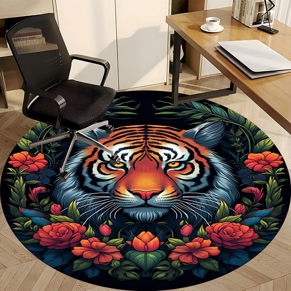 1PC Tiger Floral Design Chair Carpet for Office, Indoor Non-Slip Washable Carpet, Soft Comfortable Mat For Office Room Yy250930234