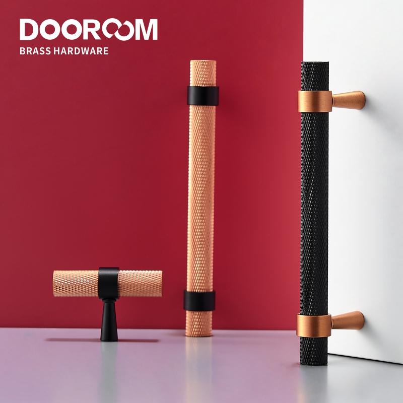 Dooroom Brass Knurled Furniture Handles Modern Copper Black Pulls Cupboard Wardrobe Dresser Shoe Box Drawer Cabinet Handles Knob