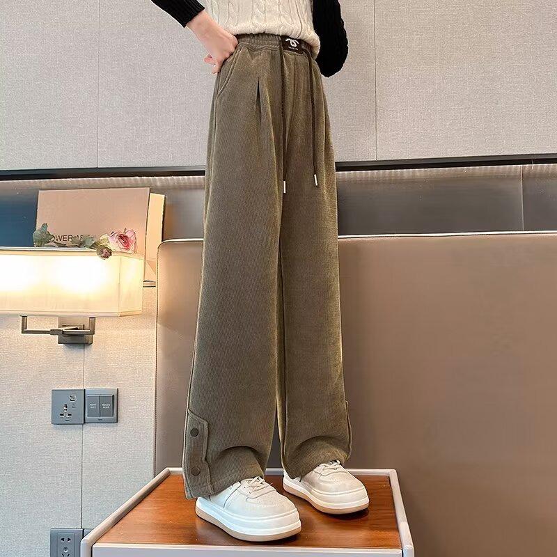 

Бархатные брюки широкого кроя для девочек 2023 года: Стильный, утолщенный, идеально подходит для осени/зимы для детей среднего и старшего возраста 170cm