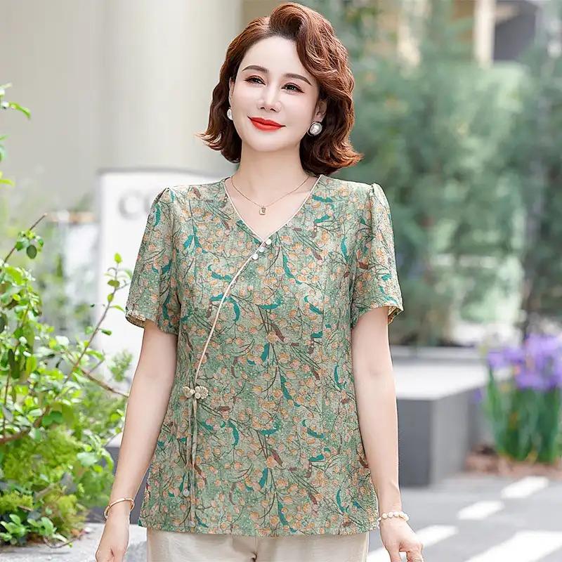 Summer New Chiffon Shirt Casual Top Temperament Middle-aged Chinese Style Shirt Summer