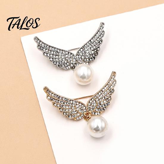 Women Clothes Accessory Rhinestone Angel Wing Brooch, Lapel Pin with Faux Daily Wear Brooch Pearl Pendant, Clothing Jewelry for Girls