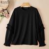 ZANZEA Women Casual Round Neck Loose Long Sleeve Blouse
