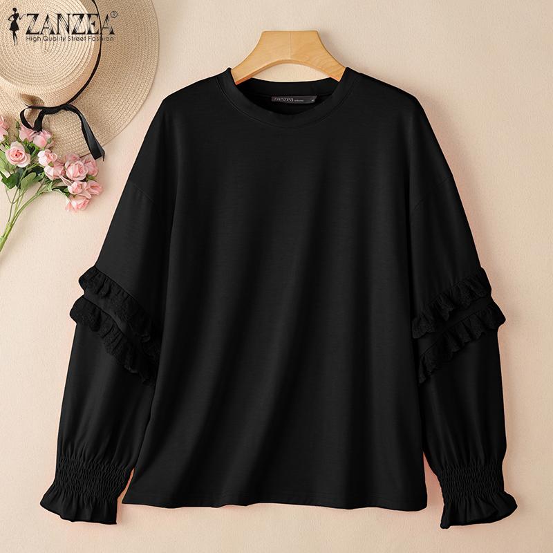 ZANZEA Women Casual Round Neck Loose Long Sleeve Blouse
