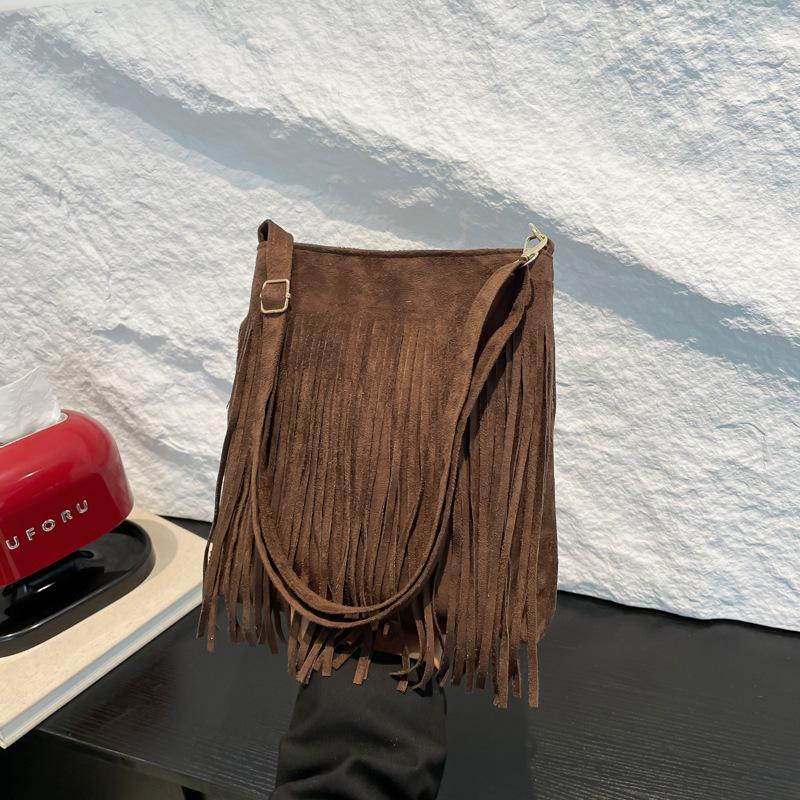 Women's Vintage Suede Tassel Crossbody Bag - Large Capacity and Fashionable (2025)