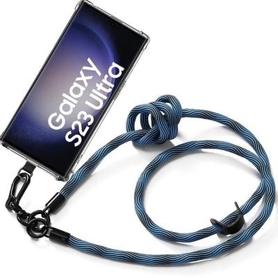 Lanyard Case for Samsung Galaxy S23 Ultra - Transparent Shockproof Protection with Removable Blue Lanyard