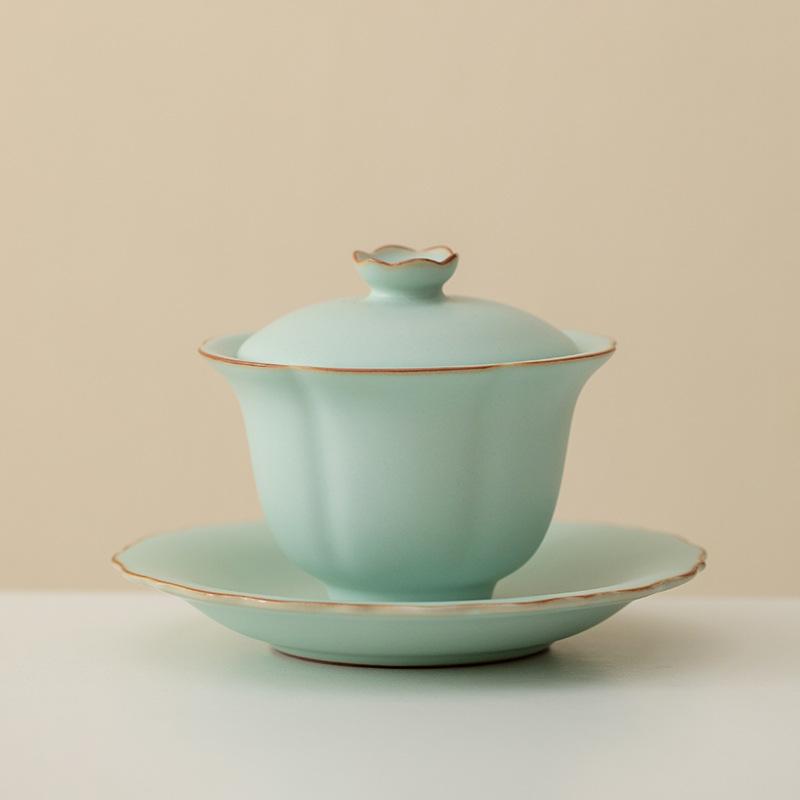 

Имитация печи Жу лазурного цвета эпохи Сун гайвань фарфоровая чаша для чая чайная пиала чайница чашка с крышкой для заваривания чая китайский чайный сервиз подарок 200ml