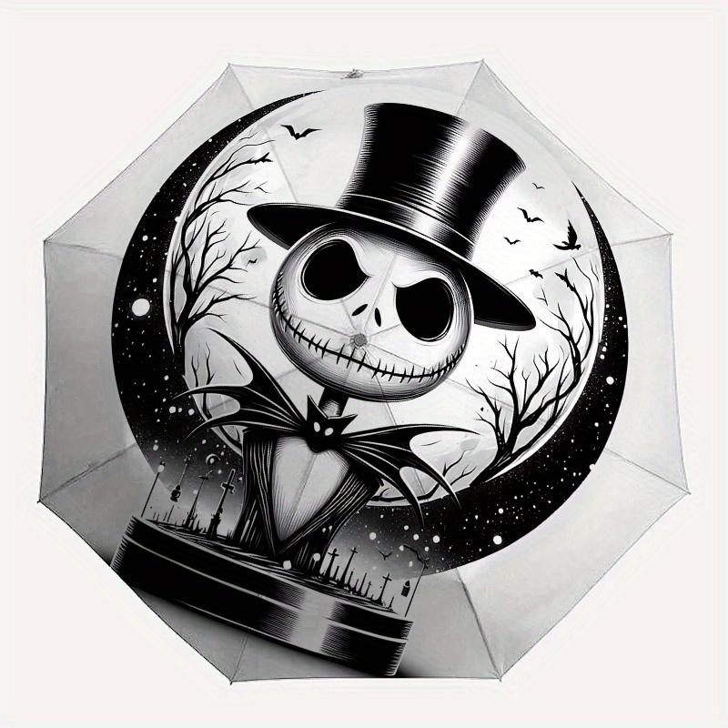 1 Automatisches Öffnen Jack Skellington, Albtraum vor Weihnachten Thema Bunter 8-Rippen Tragbarer Regenschirm für Männer und Frauen, Ein Kompakter Pendlerbegleiter