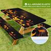 Waterproof Camping Tablecloth Set With Elastic Edge Drawstring Floral Print Rectangle Table Cover Outdoor Picnic BBQ