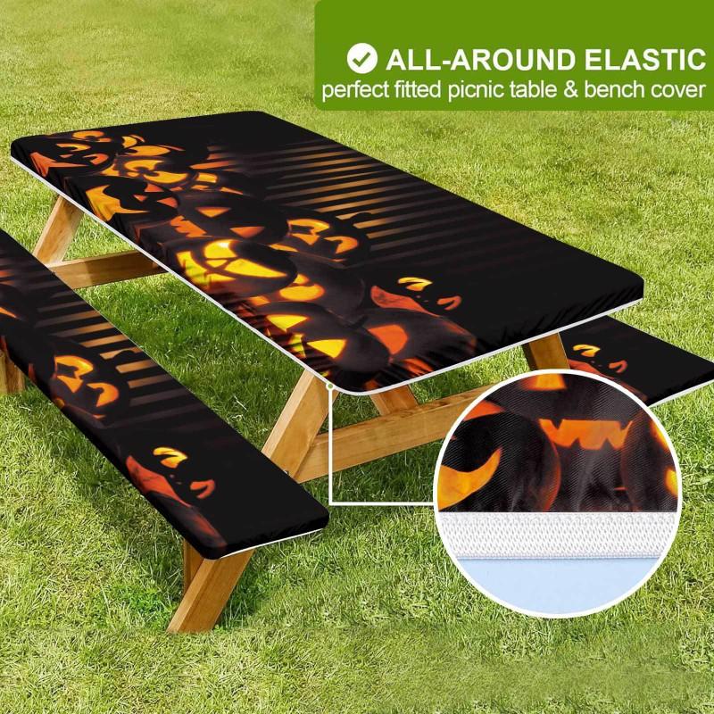 Waterproof Camping Tablecloth Set With Elastic Edge Drawstring Floral Print Rectangle Table Cover Outdoor Picnic BBQ